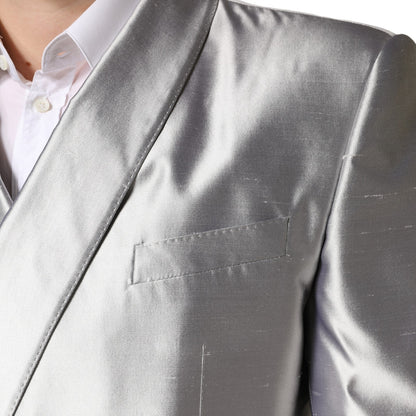 Blazer croisé en soie argentée SICILIA de Dolce &amp; Gabbana