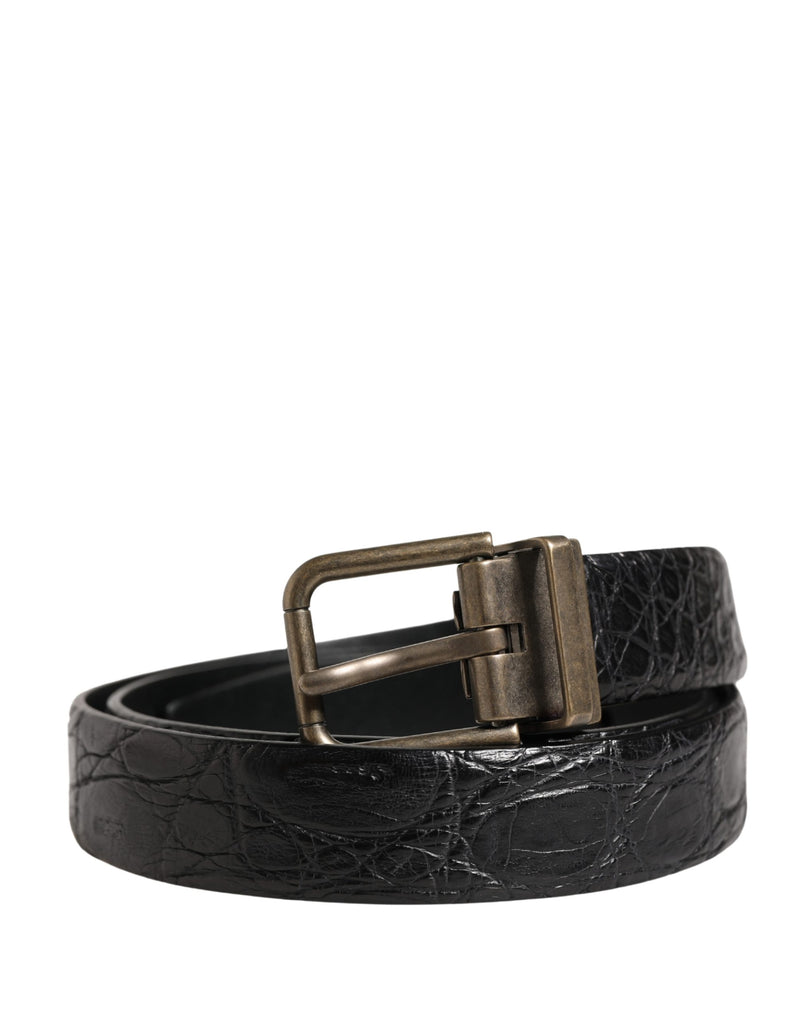 Ceinture Dolce &amp; Gabbana pour homme en cuir exotique noir avec boucle en métal