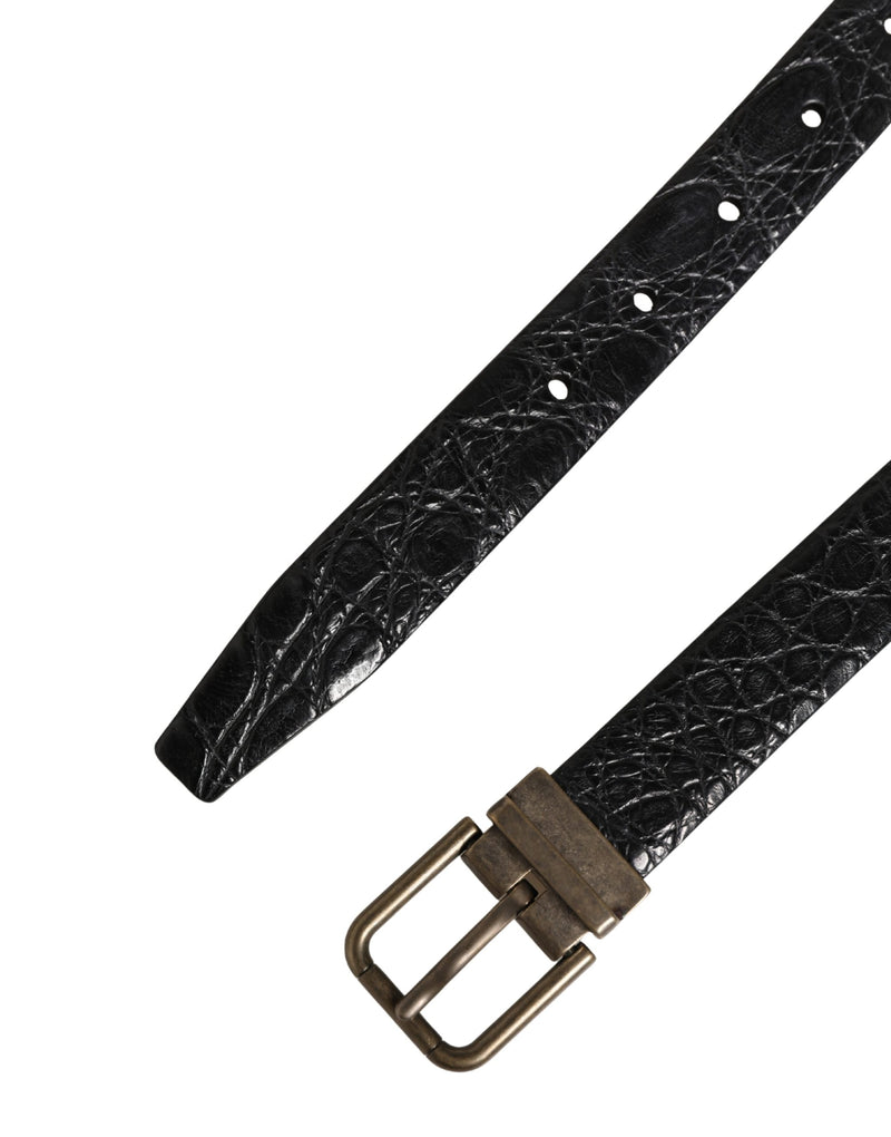 Ceinture Dolce &amp; Gabbana pour homme en cuir exotique noir avec boucle en métal