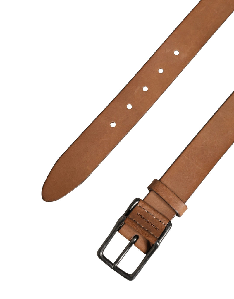 Dolce & Gabbana Men Brown Leather Classic Metal Buckle Belt