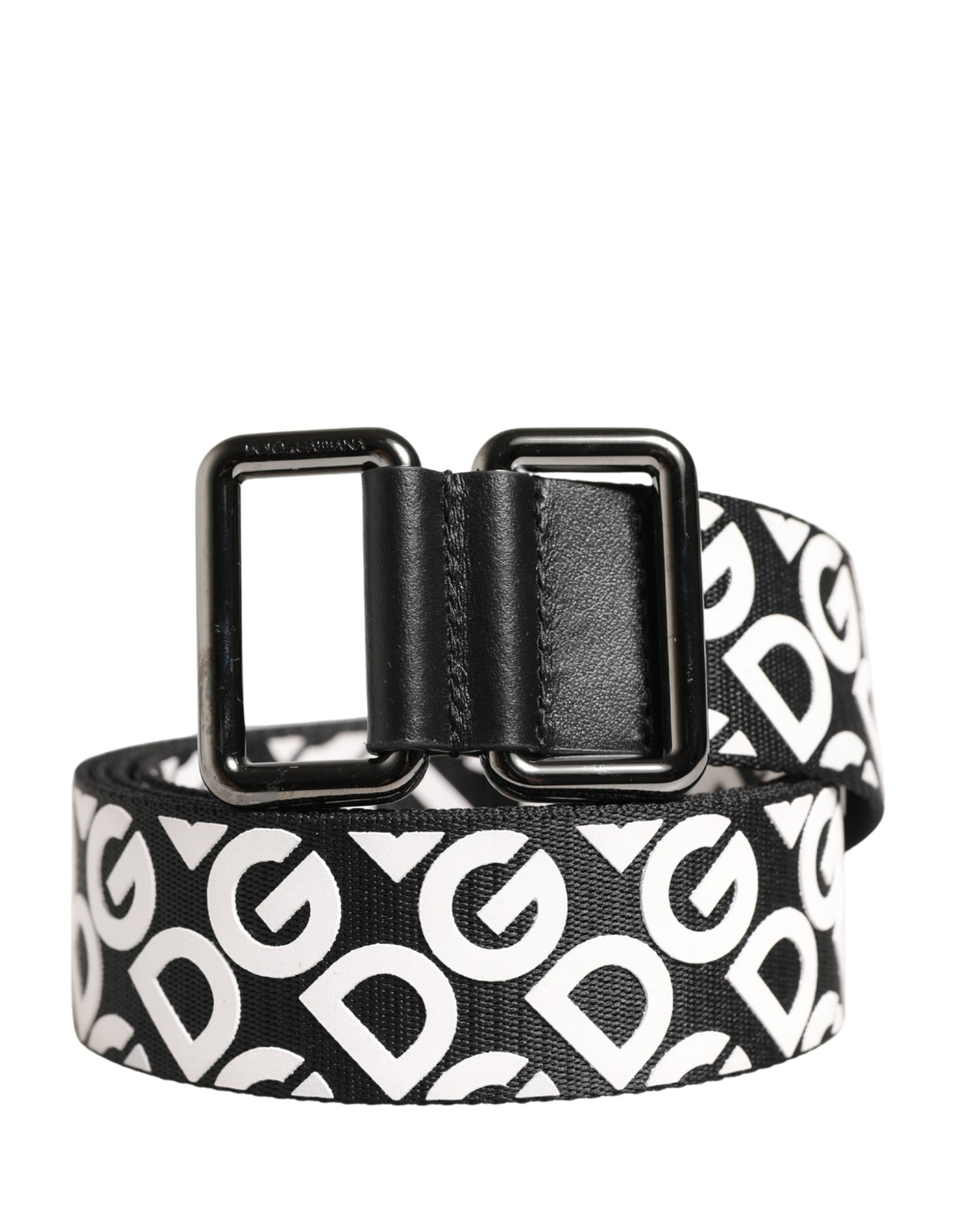 Ceinture Dolce &amp; Gabbana blanche et noire en cuir avec logo et boucle en métal