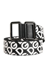 Ceinture Dolce &amp; Gabbana blanche et noire en cuir avec logo et boucle en métal