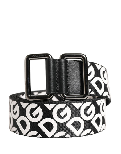 Ceinture Dolce &amp; Gabbana blanche et noire en cuir avec logo et boucle en métal