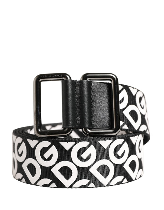 Dolce & Gabbana Wit Zwart Logo Leren Metalen Gesp Riem
