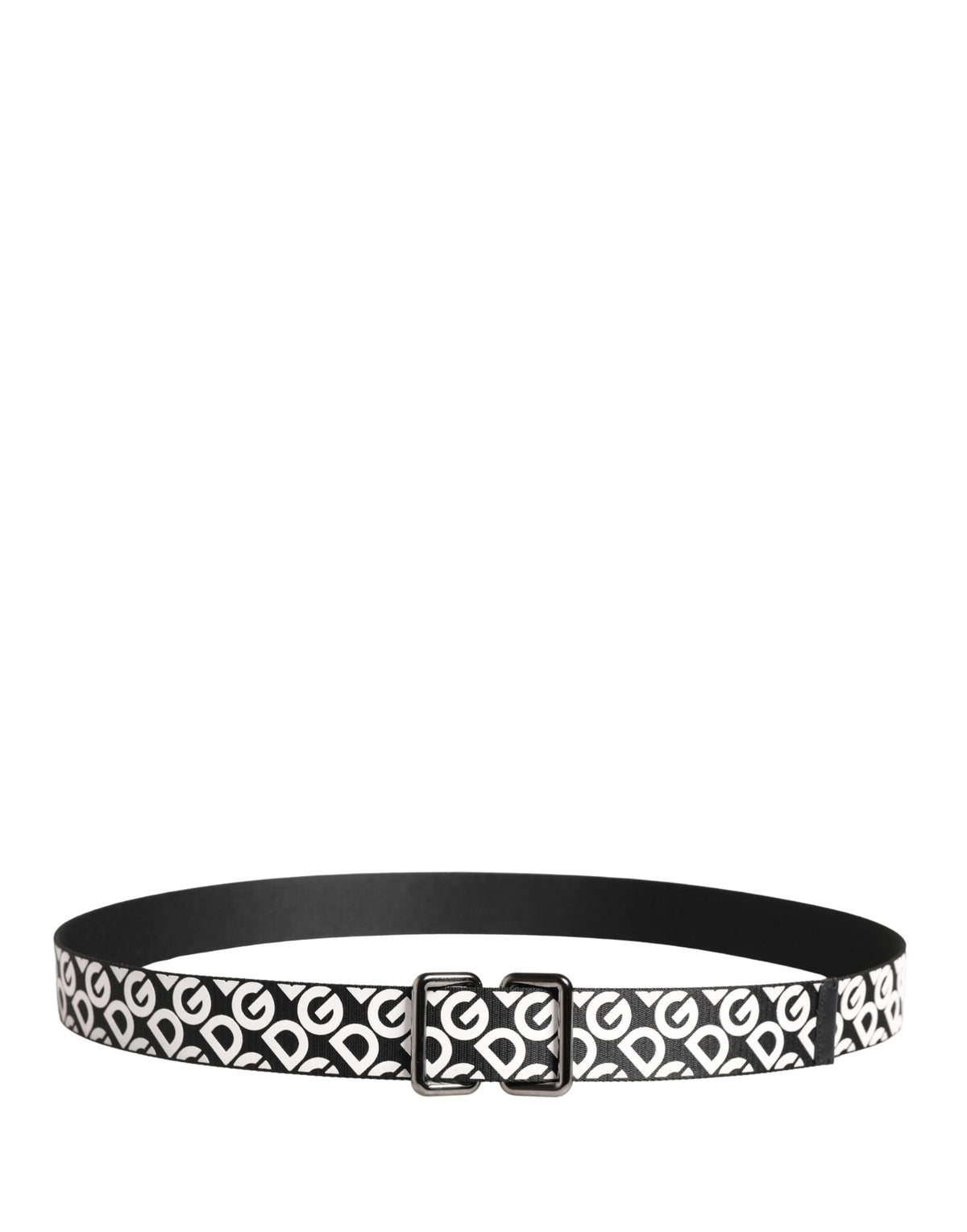 Ceinture Dolce &amp; Gabbana blanche et noire en cuir avec logo et boucle en métal