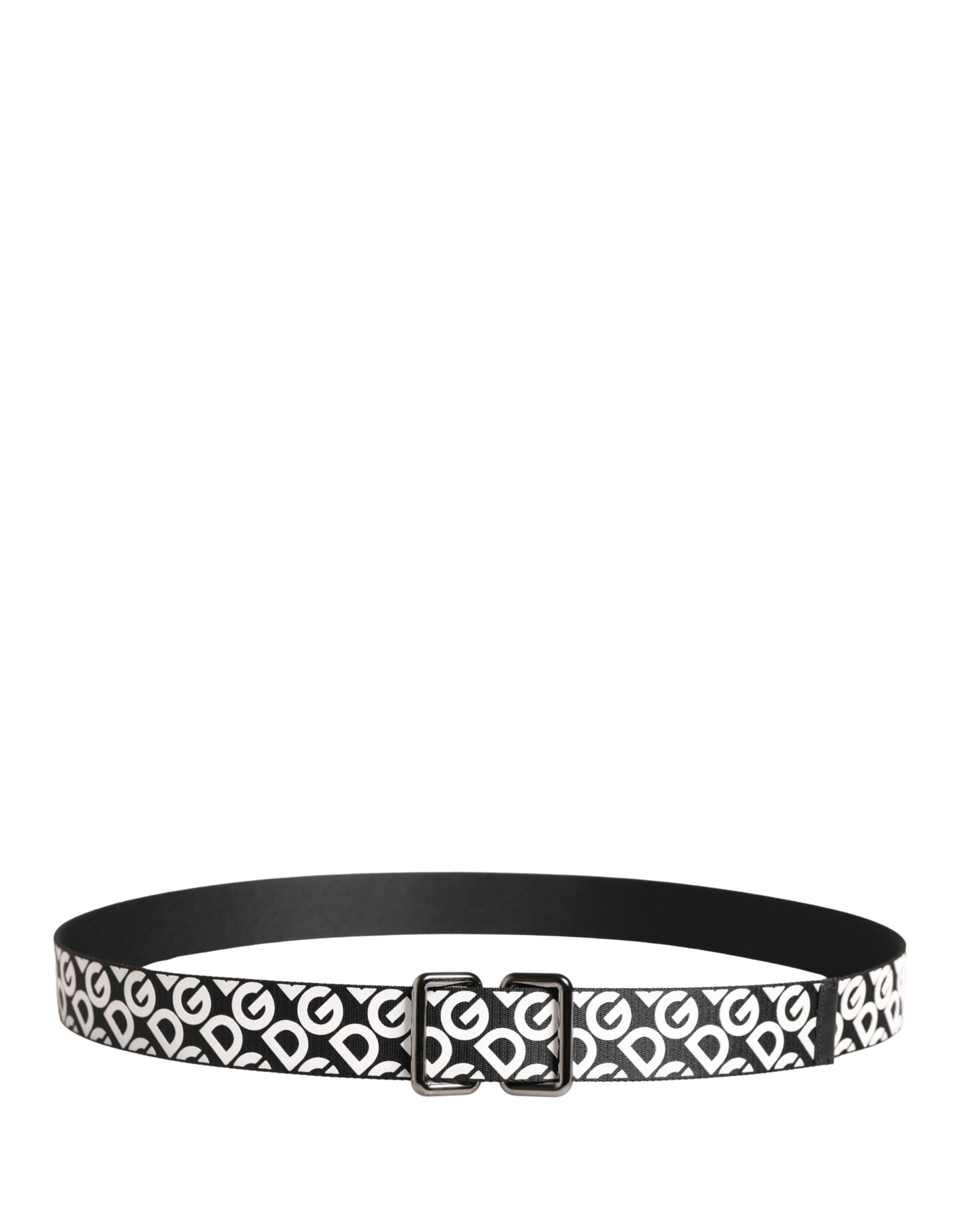 Ceinture Dolce &amp; Gabbana blanche et noire en cuir avec logo et boucle en métal