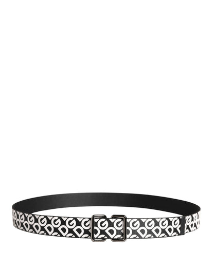 Ceinture Dolce &amp; Gabbana blanche et noire en cuir avec logo et boucle en métal