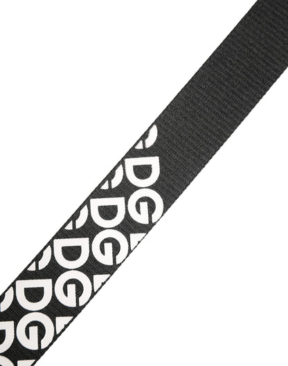 Ceinture Dolce &amp; Gabbana blanche et noire en cuir avec logo et boucle en métal