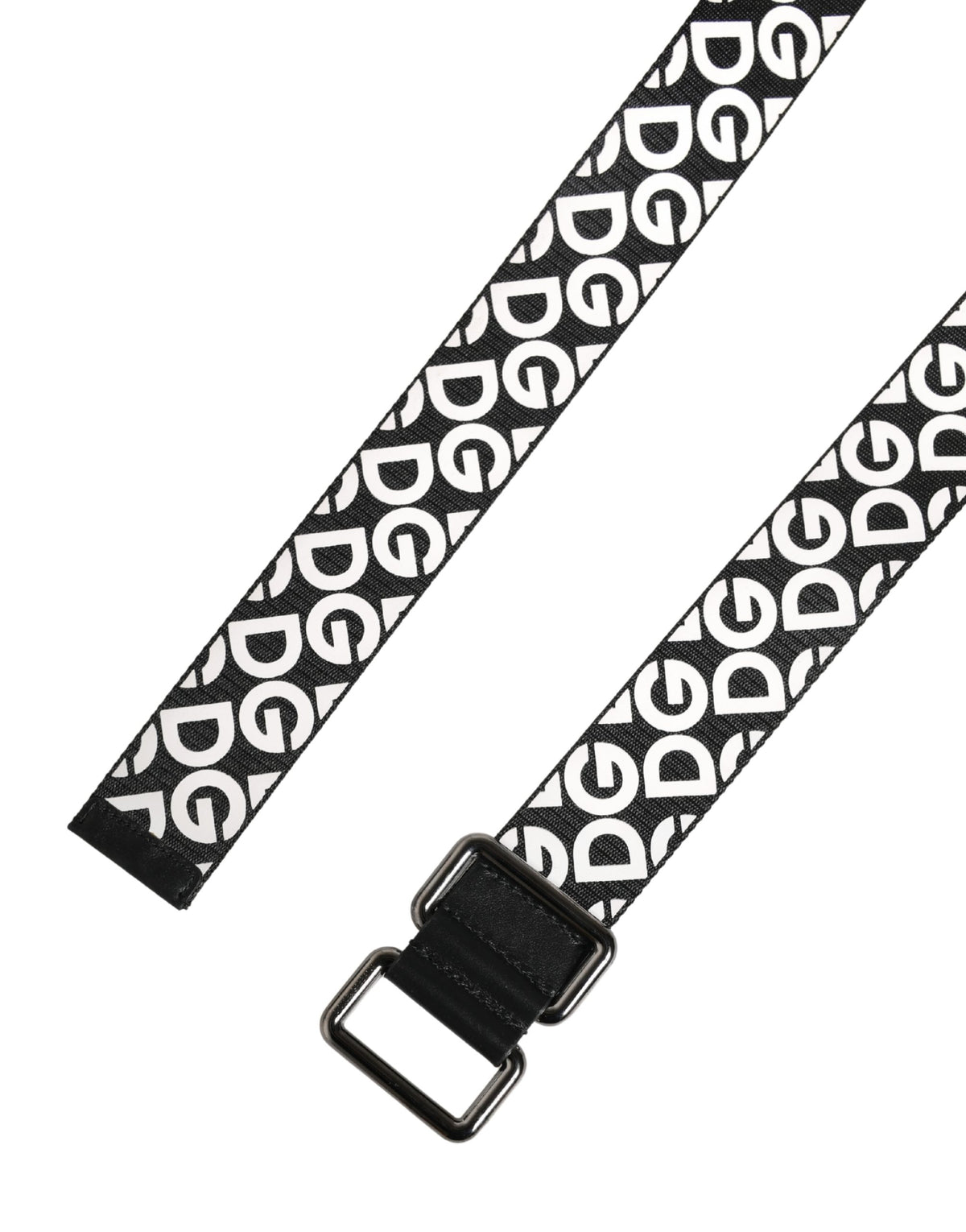 Ceinture Dolce &amp; Gabbana blanche et noire en cuir avec logo et boucle en métal