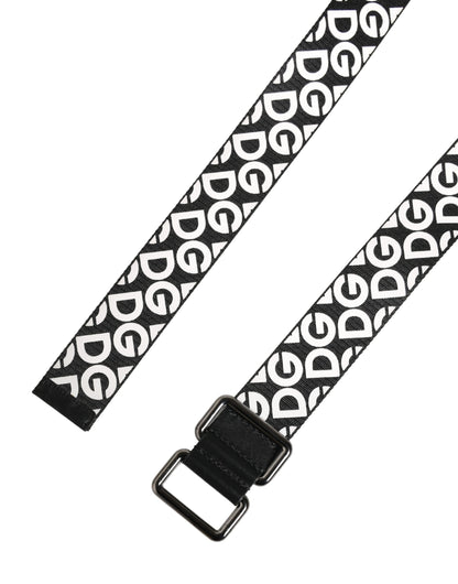 Ceinture Dolce &amp; Gabbana blanche et noire en cuir avec logo et boucle en métal