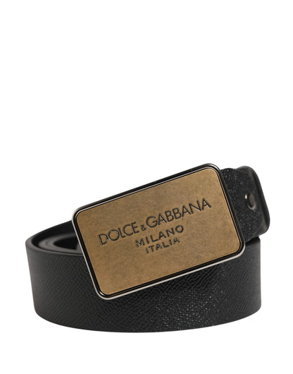 Ceinture Dolce &amp; Gabbana classique en cuir noir avec logo et boucle métallique
