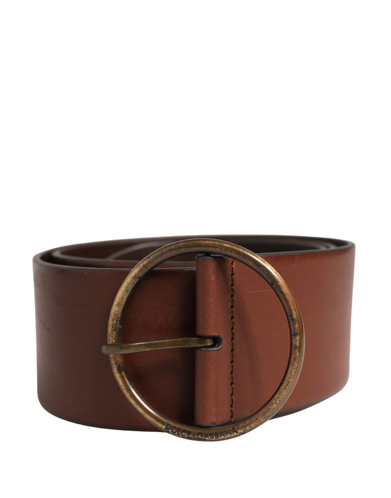 Dolce & Gabbana Bruine Leren Brede Riem met Ronde Metalen Gesp