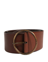 Dolce &amp; Gabbana Ceinture ronde en cuir marron à taille large et métal