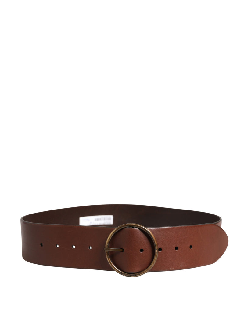 Dolce & Gabbana Bruine Leren Brede Riem met Ronde Metalen Gesp