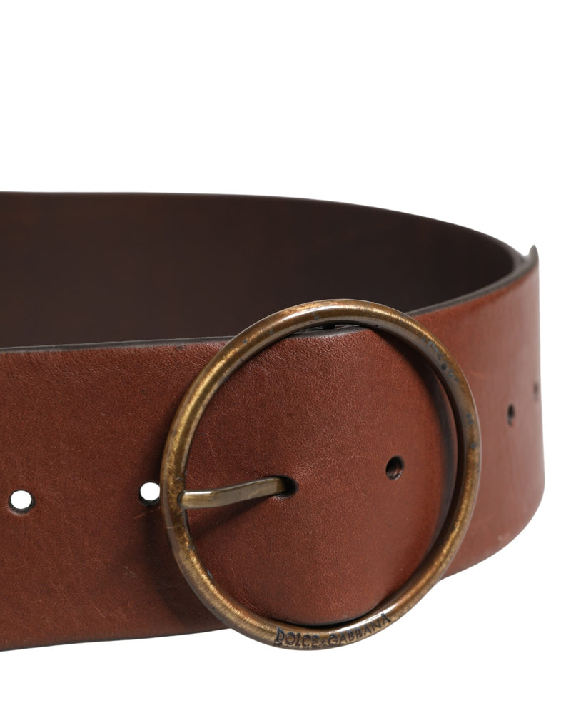 Dolce & Gabbana Bruine Leren Brede Riem met Ronde Metalen Gesp
