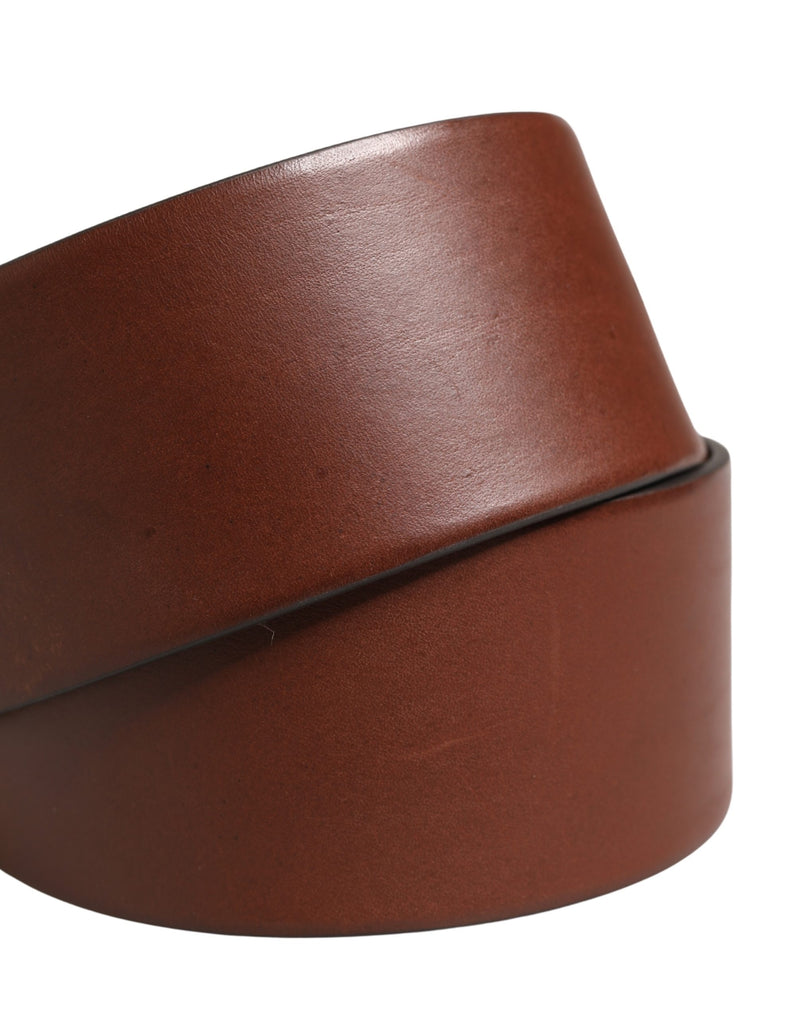 Dolce & Gabbana Bruine Leren Brede Riem met Ronde Metalen Gesp