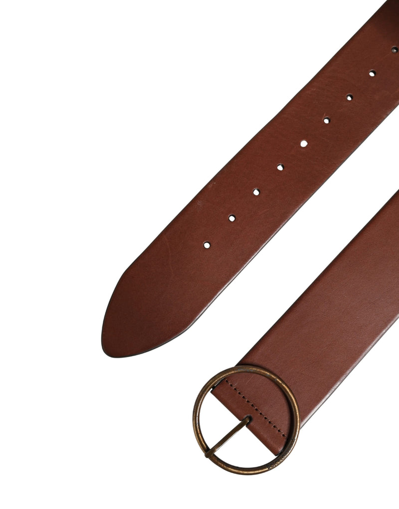 Dolce & Gabbana Bruine Leren Brede Riem met Ronde Metalen Gesp