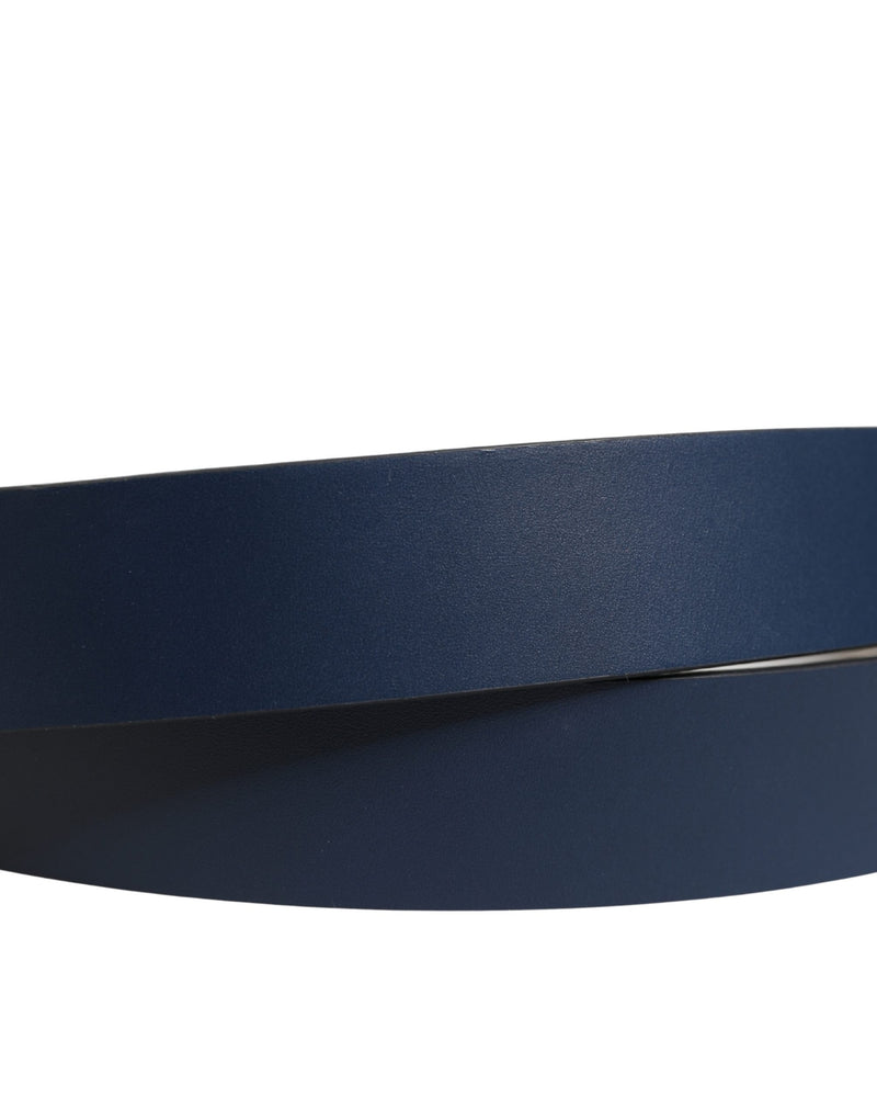 Dolce & Gabbana Blue Calf Leather Logo Metal Buckle Belt