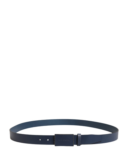Ceinture Dolce &amp; Gabbana en cuir de veau bleu avec boucle métallique et logo