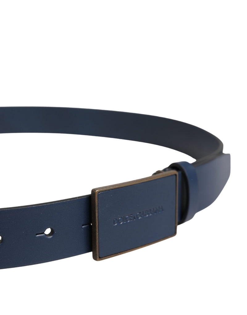 Dolce & Gabbana Blue Calfskin Leather Logo Metal Buckle Belt