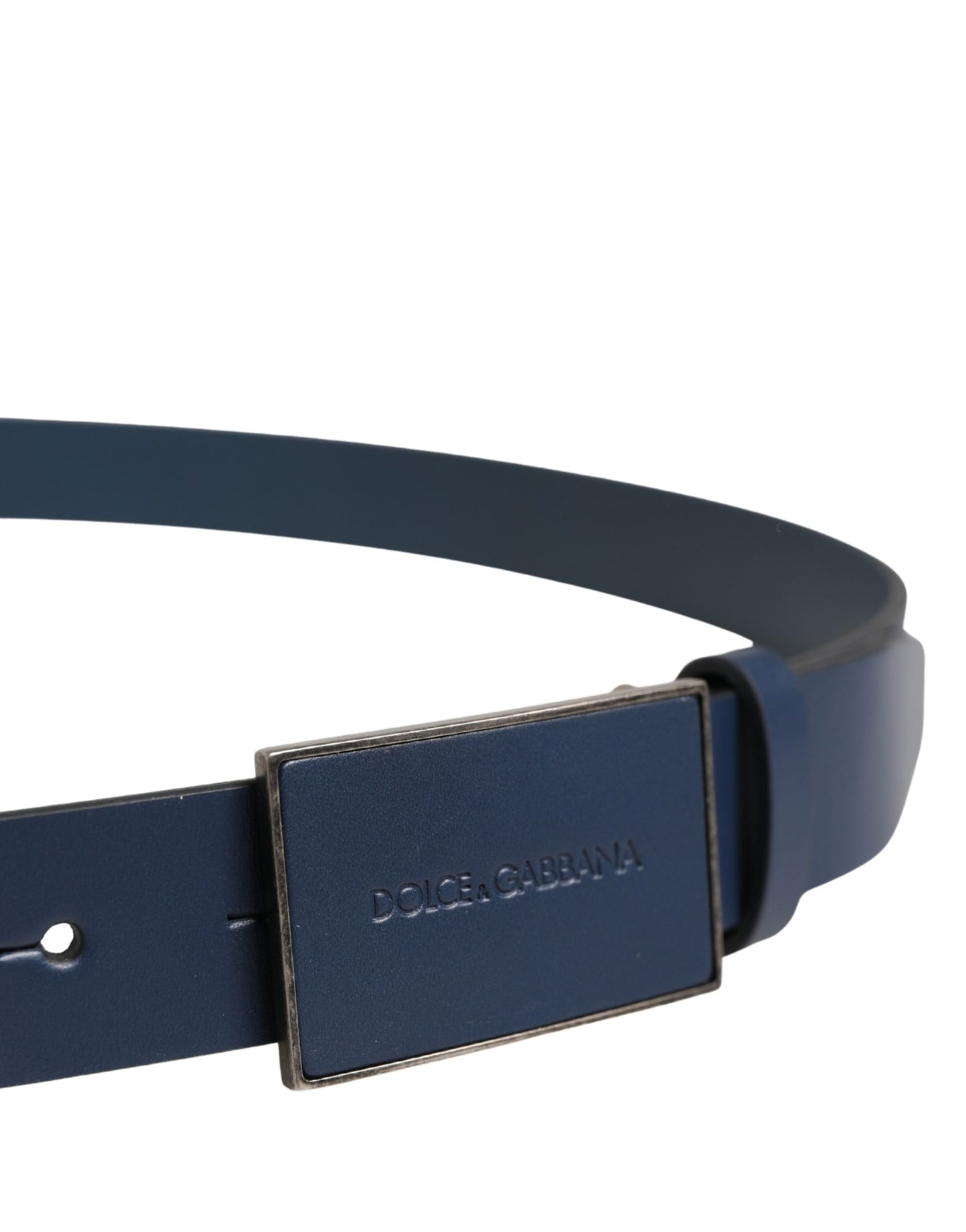 Ceinture Dolce &amp; Gabbana pour homme en cuir de veau bleu avec logo et boucle métallique