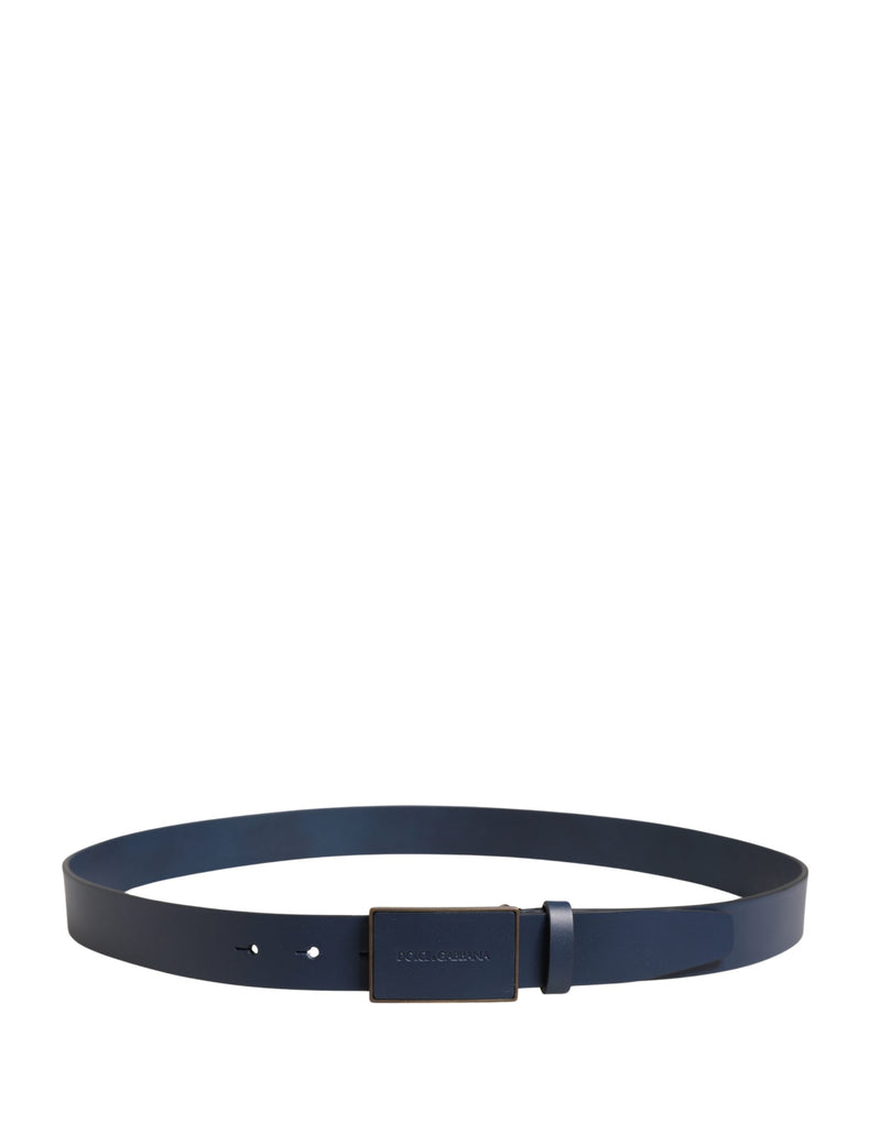 Ceinture Dolce &amp; Gabbana pour homme en cuir de veau bleu avec logo et boucle métallique