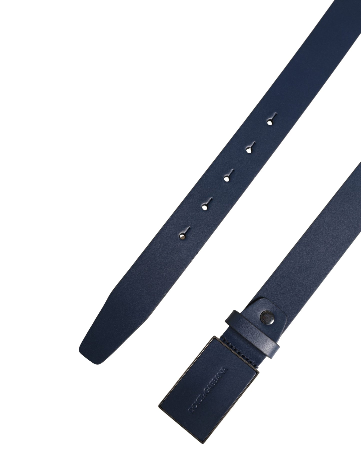 Ceinture Dolce &amp; Gabbana pour homme en cuir de veau bleu avec logo et boucle métallique