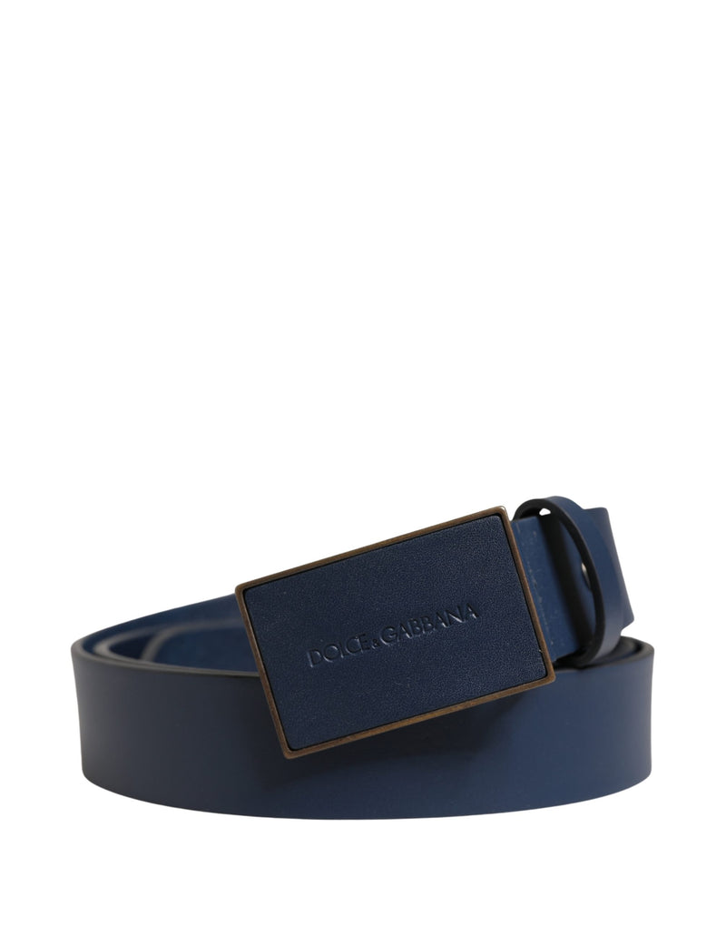 Ceinture Dolce &amp; Gabbana pour homme en cuir de veau bleu avec logo et boucle métallique