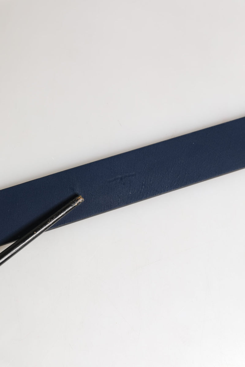 Dolce & Gabbana Men Blue Calf Leather Logo Metal Buckle Belt