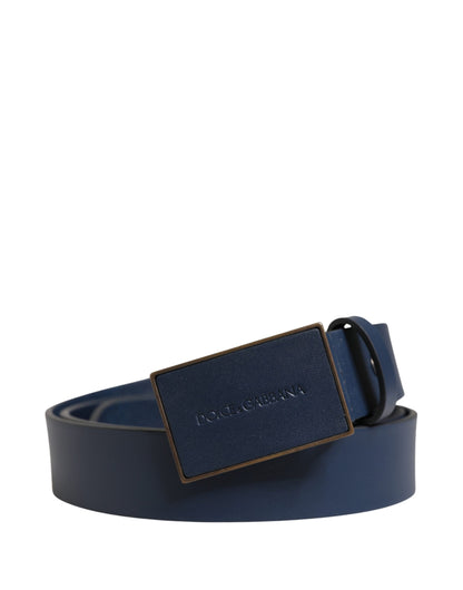Ceinture Dolce &amp; Gabbana pour homme en cuir de veau bleu avec logo et boucle métallique