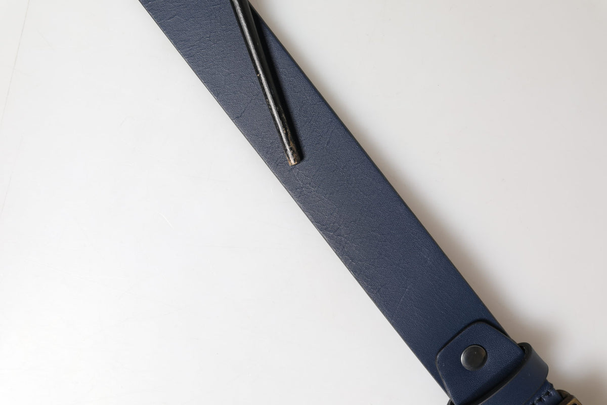 Ceinture Dolce &amp; Gabbana pour homme en cuir de veau bleu avec logo et boucle métallique