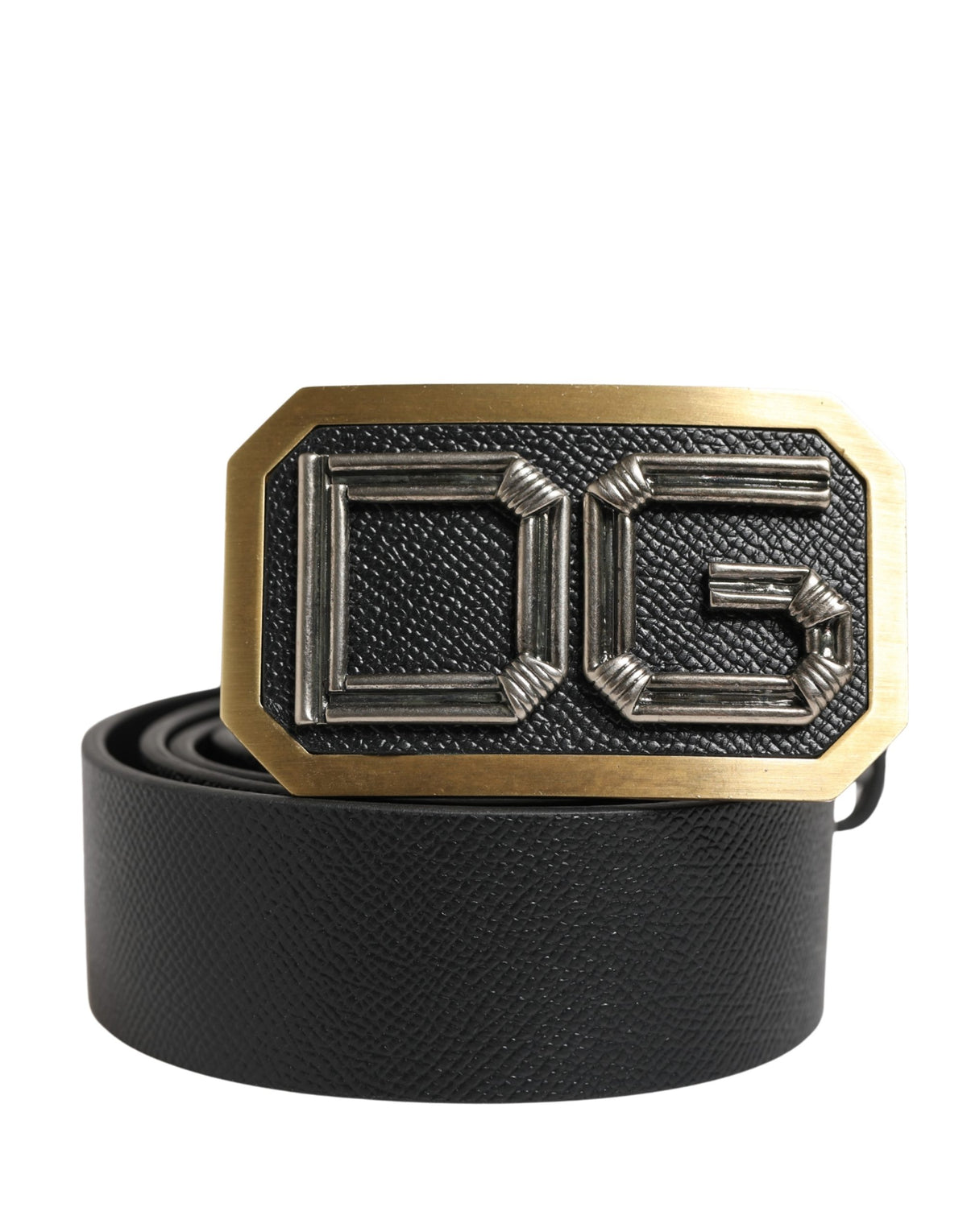 Ceinture Dolce &amp; Gabbana pour homme en cuir noir avec boucle métallique et logo DG