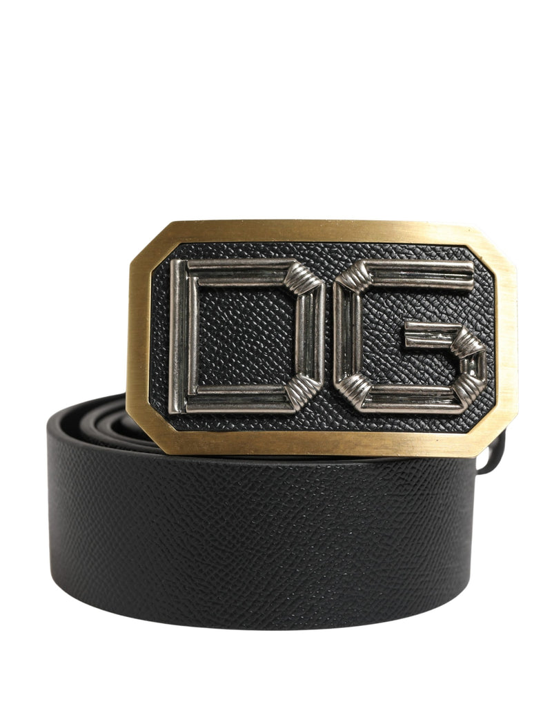 Ceinture Dolce &amp; Gabbana pour homme en cuir noir avec boucle métallique et logo DG