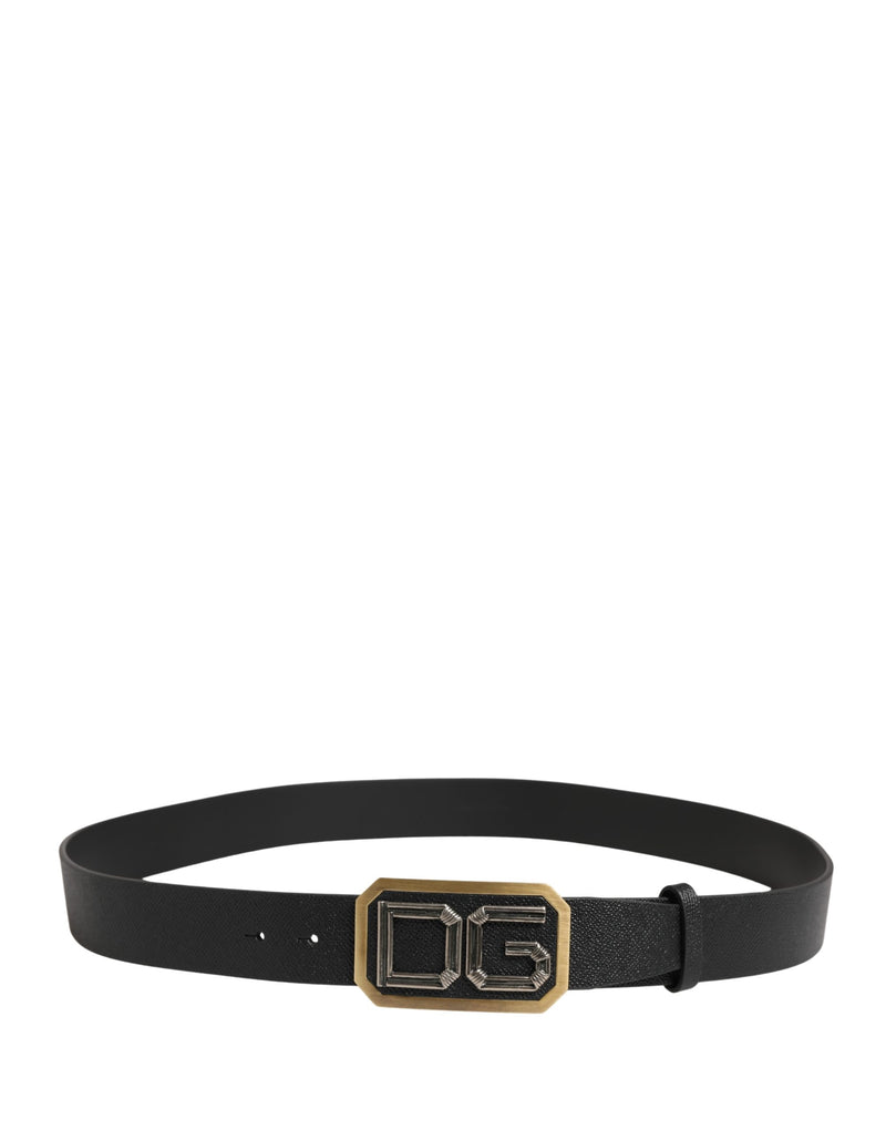 Ceinture Dolce &amp; Gabbana pour homme en cuir noir avec boucle métallique et logo DG