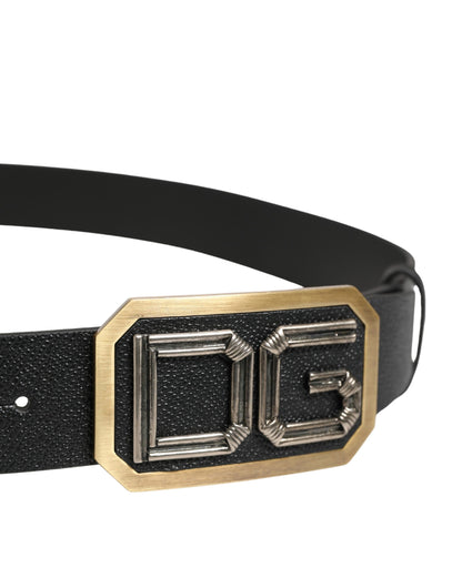 Ceinture Dolce &amp; Gabbana pour homme en cuir noir avec boucle métallique et logo DG