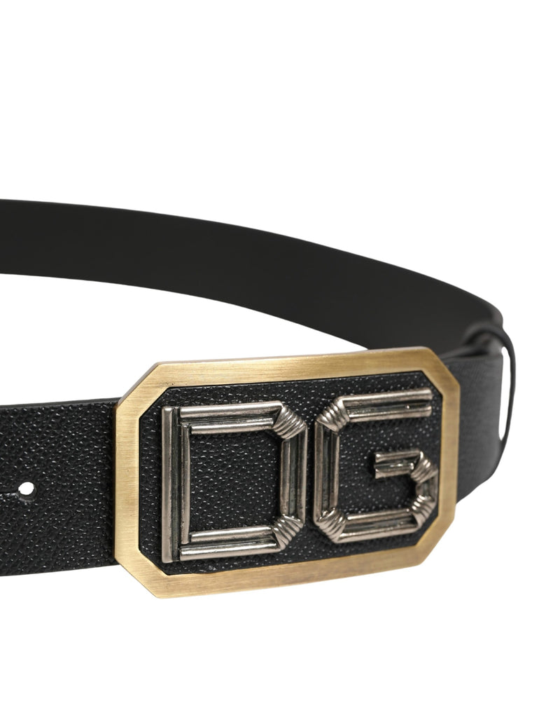 Ceinture Dolce &amp; Gabbana pour homme en cuir noir avec boucle métallique et logo DG