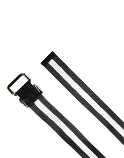 Ceinture Dolce &amp; Gabbana pour homme, en nylon noir et blanc avec logo et boucle métallique