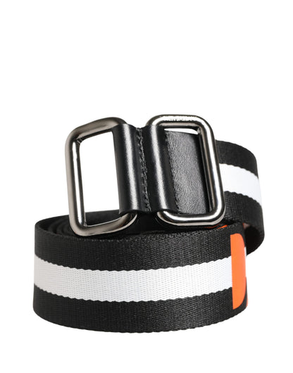 Ceinture Dolce &amp; Gabbana pour homme, en nylon noir et blanc avec logo et boucle métallique