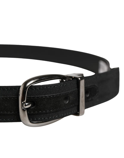 Ceinture Dolce &amp; Gabbana pour homme, en viscose noire avec boucle en métal argenté