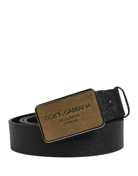 Dolce & Gabbana Zwarte Klassieke Kalfslederen Riem met Metalen Gesp