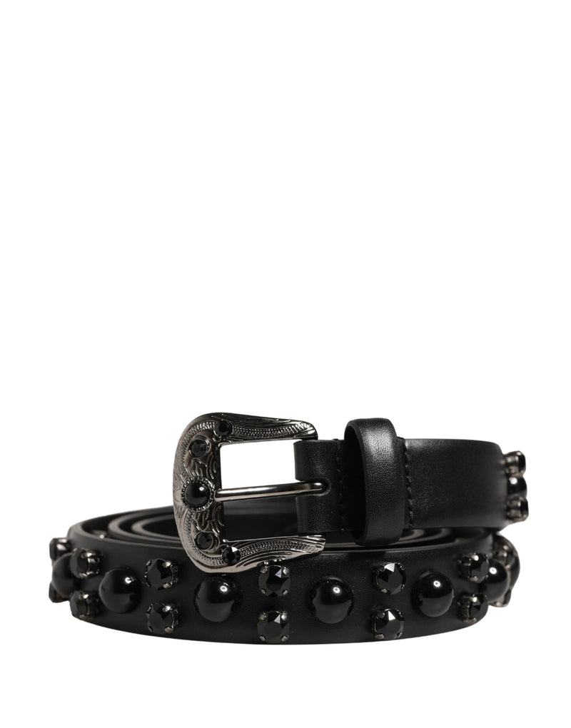 Ceinture Dolce &amp; Gabbana pour homme en cuir de veau noir ornée d'une boucle en métal