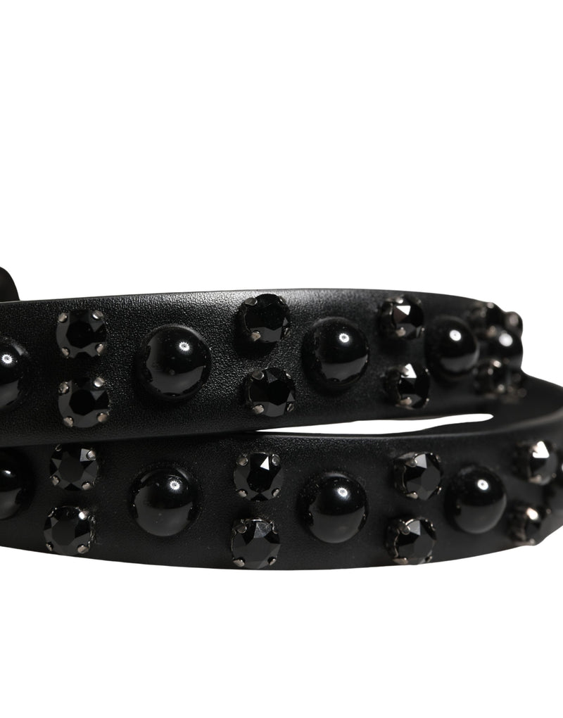 Ceinture Dolce &amp; Gabbana pour homme en cuir de veau noir ornée d'une boucle en métal