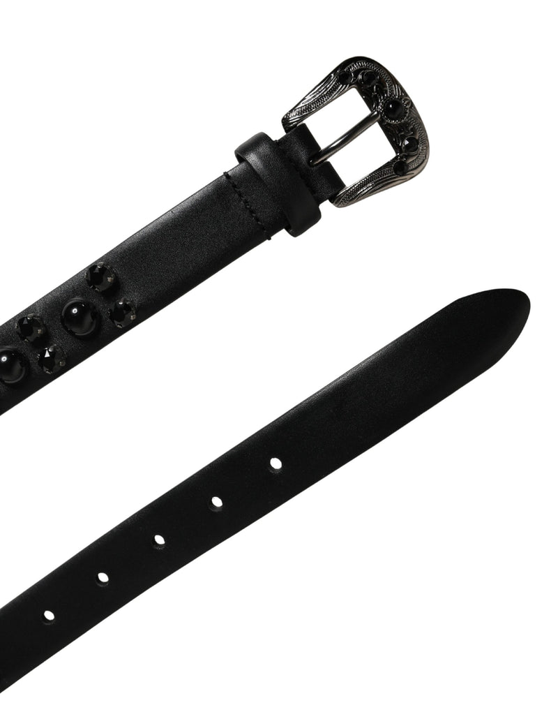 Ceinture Dolce &amp; Gabbana pour homme en cuir de veau noir ornée d'une boucle en métal