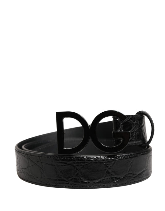 Dolce & Gabbana Heren Zwarte Exotische Leren Riem met Logogesp