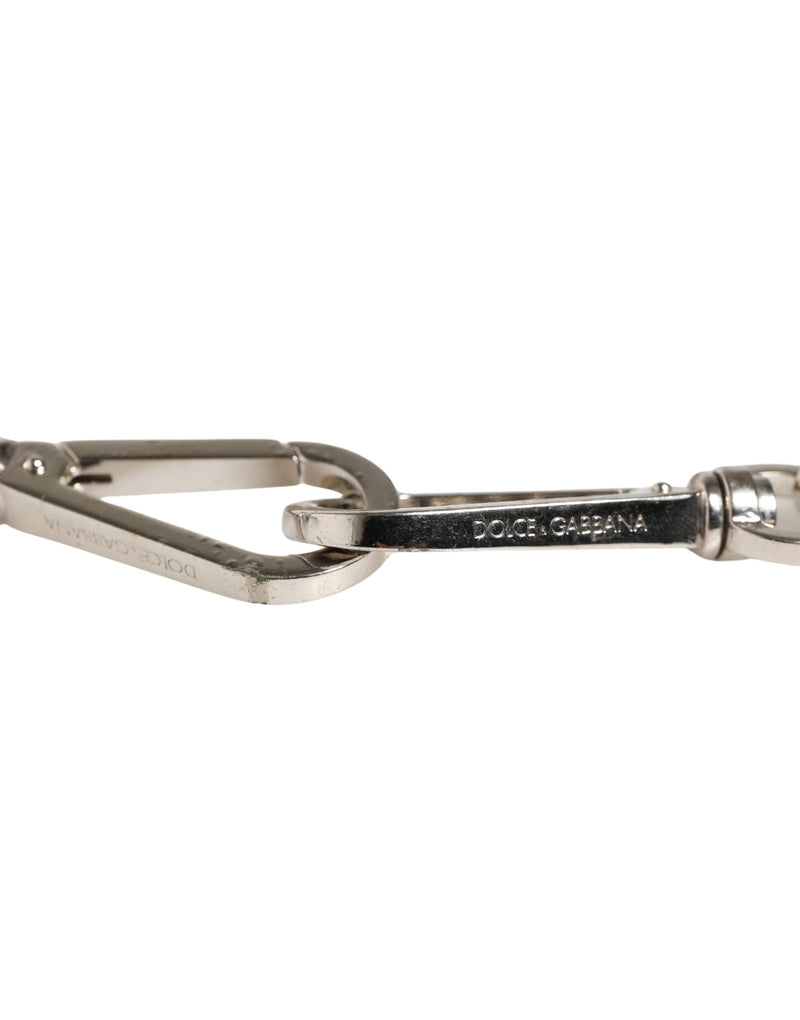 Dolce & Gabbana Black Leather Shoulder Strap with Silver Chain
