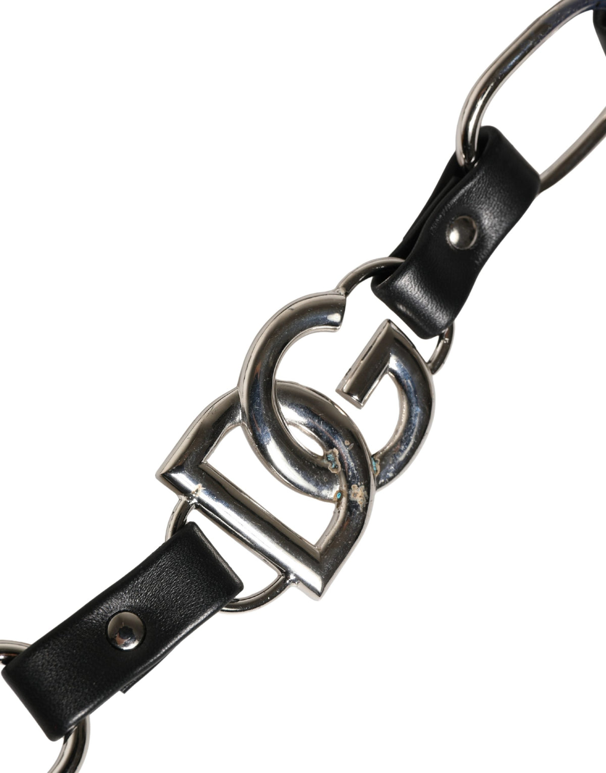 Dolce & Gabbana Black Leather Shoulder Strap with Silver Chain