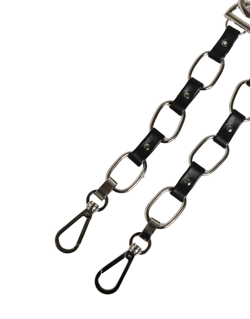 Dolce & Gabbana Black Leather Shoulder Strap with Silver Chain