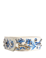 Dolce & Gabbana White Blue Floral Leather Stud Shoulder Strap