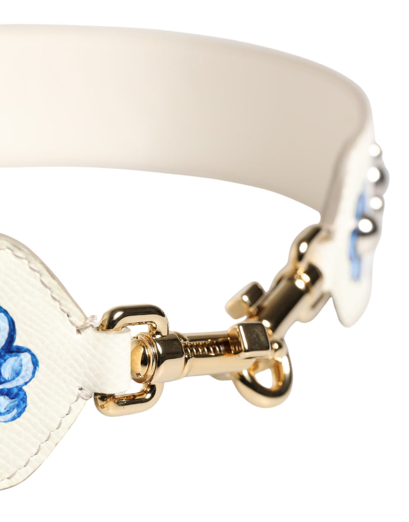 Dolce & Gabbana White Blue Floral Leather Stud Shoulder Strap