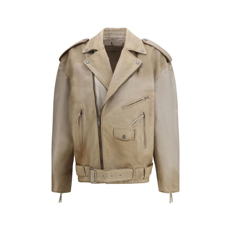 Golden Goose Journey Beige Buffalo Leather Biker Jacket